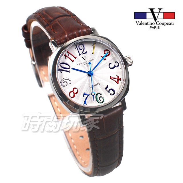 valentino coupeau范倫鐵諾 方圓數字時尚錶 防水手錶 真皮 咖啡色 女錶 V61601CW咖小