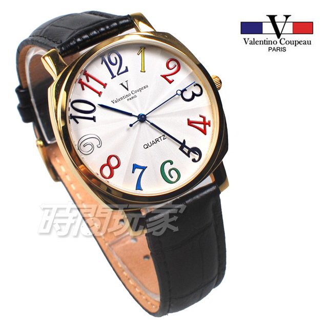 valentino coupeau范倫鐵諾 方圓數字時尚錶 防水手錶 真皮 金x黑色 男錶 V61601GW黑大