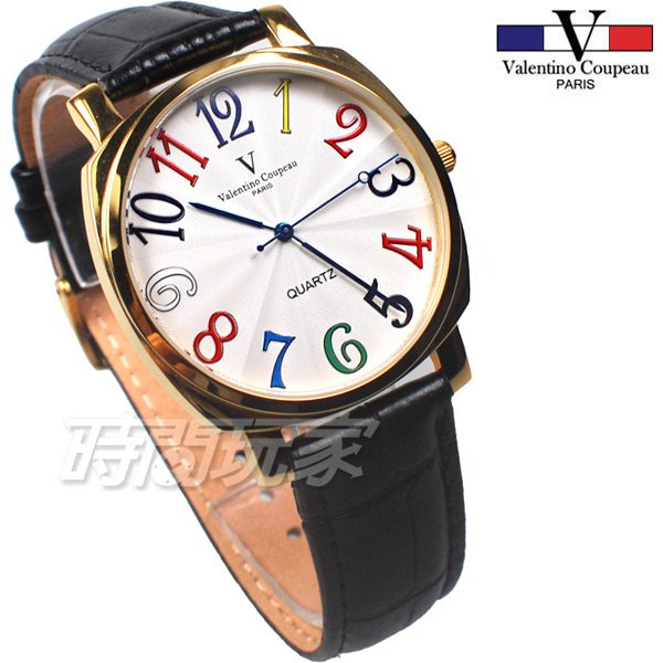 valentino coupeau范倫鐵諾 方圓數字時尚錶 防水手錶 真皮 金x黑色 男錶 V61601GW黑大