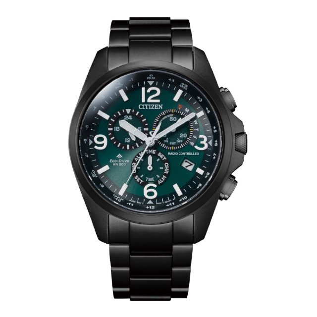 CITIZEN 星辰錶 CB5925-82X Gent's時尚PROMASTER 限量光動能電波萬年曆計時手錶 / 黑x綠 45.4mm
