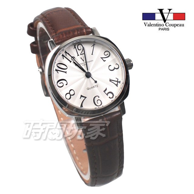 valentino coupeau范倫鐵諾 方圓數字時尚錶 防水手錶 真皮 咖啡色 女錶 V61601W咖小