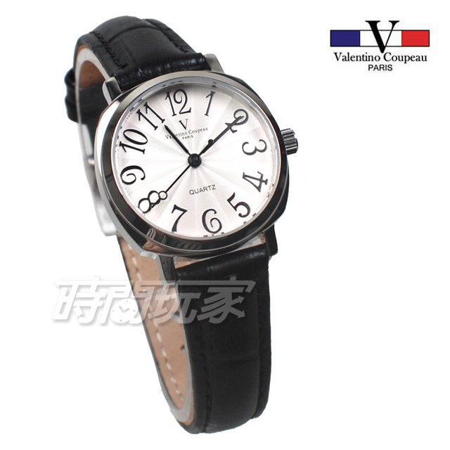 valentino coupeau范倫鐵諾 方圓數字時尚錶 防水手錶 真皮 黑色 女錶 V61601B白黑小