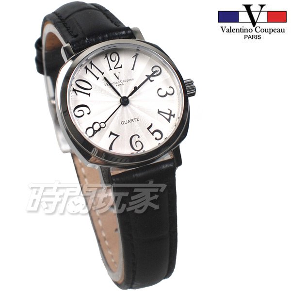 valentino coupeau范倫鐵諾 方圓數字時尚錶 防水手錶 真皮 黑色 女錶 V61601B白黑小