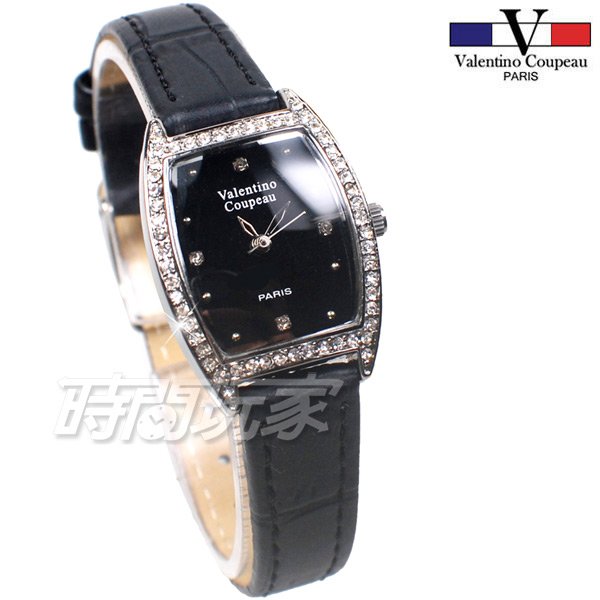 valentino coupeau范倫鐵諾 酒樽型 典藏時刻 鑲鑽 不銹鋼錶框 女錶 黑色 防水手錶 V12181A黑小