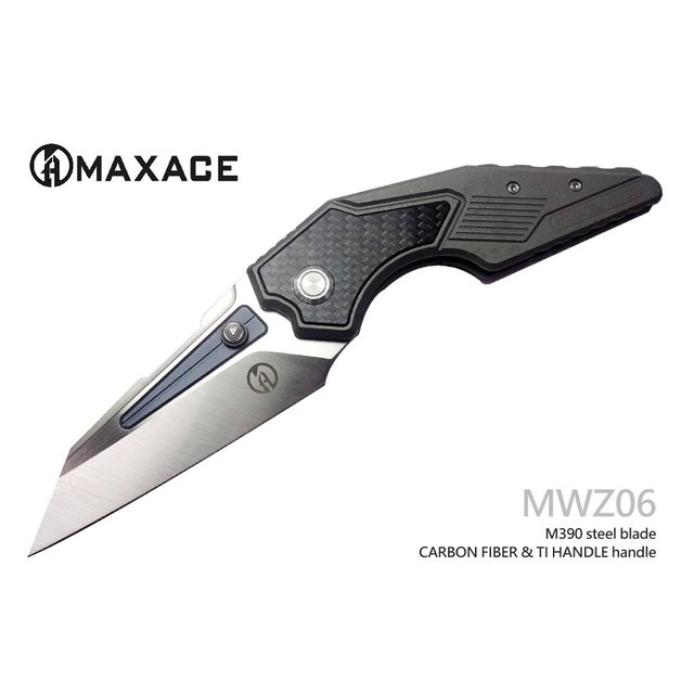 Maxace Zerg蟲族 碳纖+石洗鈦柄拉絲刃折刀(M390鋼) -MAXACE MWZ06