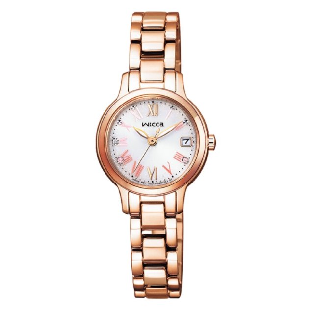 CITIZEN星辰錶 NEW WICCA系列(KH4-963-11) 粉紅金公主系光動能腕錶/玫瑰金/白面24mm