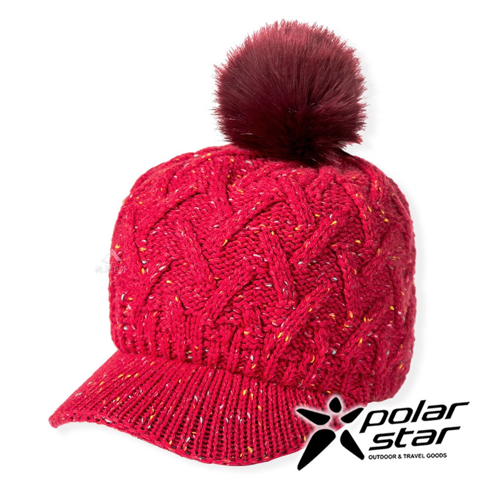 【PolarStar】女保暖馬球帽『紅』P21602 毛球帽.素色帽.針織帽.毛帽.毛線帽.帽子
