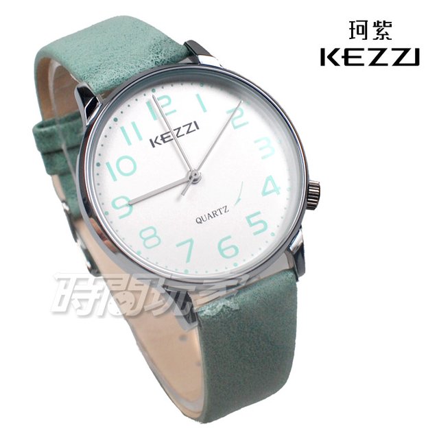 KEZZI珂紫 大數字時尚 文青系 都會腕錶 皮帶 男款/男錶/中性錶/女錶/都適合 KE2232綠