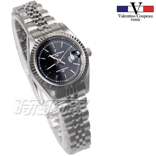 valentino coupeau 范倫鐵諾 標準時刻 不鏽鋼 防水手錶 女錶 黑色 經典 放大日期 V12169S黑釘小