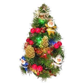 『摩達客』台灣製迷你1尺(30cm)裝飾聖誕樹(聖誕老人紅果系)+LED20燈銅線燈(彩光/USB電池兩用充電)