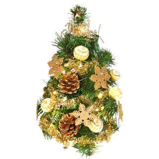 『摩達客』台灣製迷你1尺(30cm)裝飾聖誕樹(糖果球金雪花系)+LED20燈銅線燈(暖白光/USB電池兩用充電)