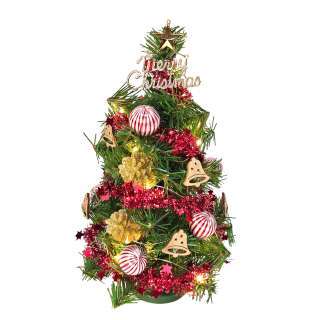 『摩達客』台灣製迷你1尺(30cm)裝飾聖誕樹(木質小鐘系)+LED20燈銅線燈(暖白光/USB電池兩用充電)