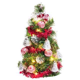 『摩達客』台灣製迷你1尺(30cm)裝飾聖誕樹(銀鐘糖果球系)+LED20燈銅線燈(暖白光/USB電池兩用充電)
