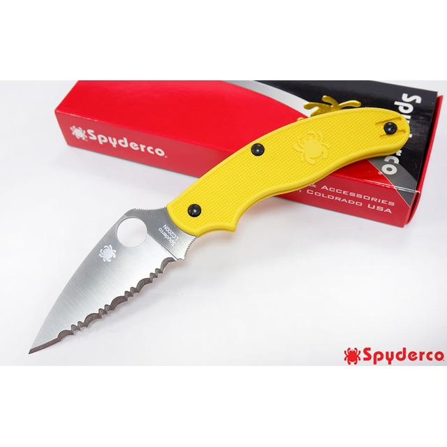 Spyderco UK Penknife 黃柄LC200N鋼全齒折刀 / 無鎖定 -#SPY C94SYL