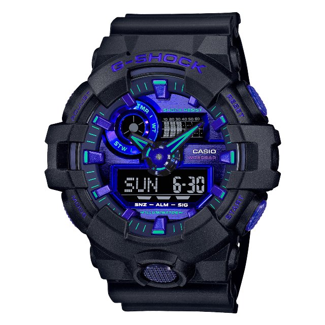 CASIO 卡西歐 GA-700VB-1A / G-SHOCK 虛擬實境設計雙顯腕錶 / 科幻藍 53.4mm