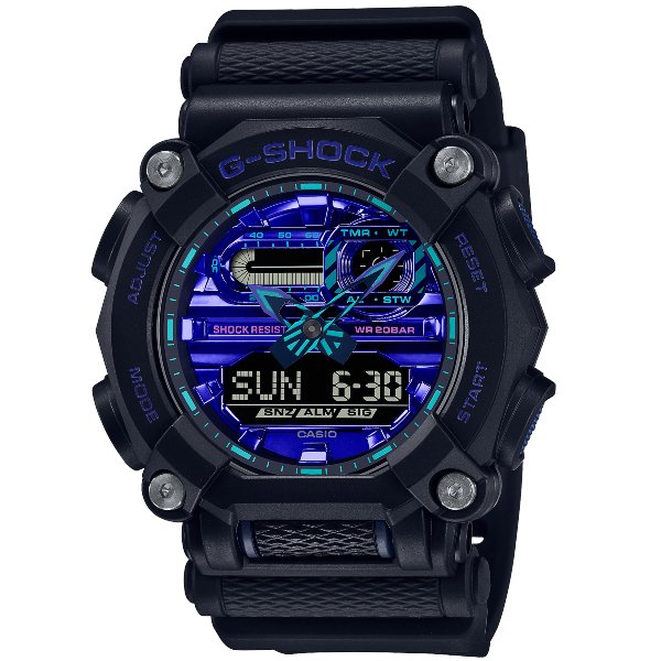 casio 卡西歐 ga 900 vb 1 a g shock 虛擬科幻設計雙顯腕錶 科幻藍 49 5 mm
