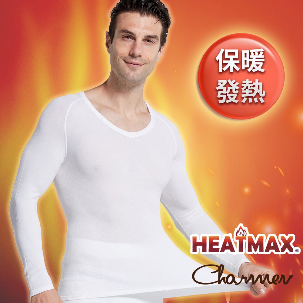 【Charmen】日本東麗HEATMAX保暖發熱挺背收腹長袖 男性塑身衣 白色