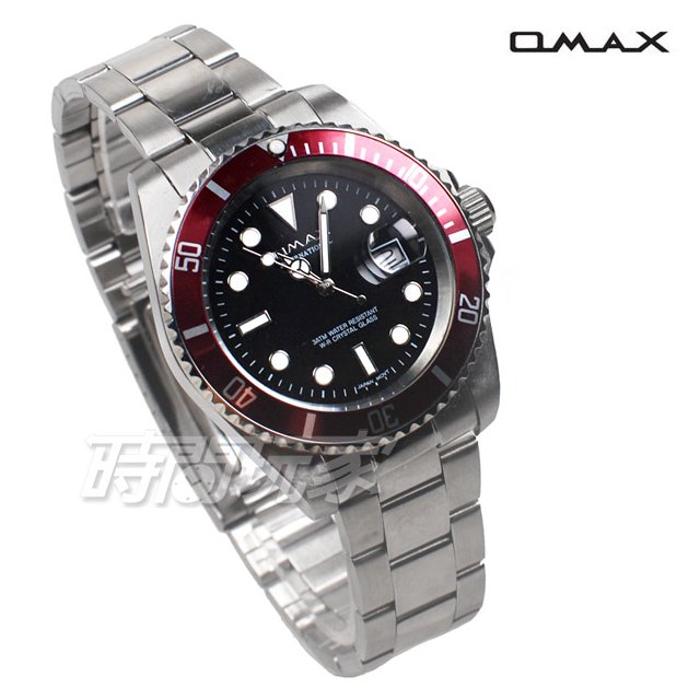 OMAX 十足個性 時尚流行錶 水鬼錶 加強夜光 不銹鋼帶 男錶 防水手錶 OM4057紅框黑