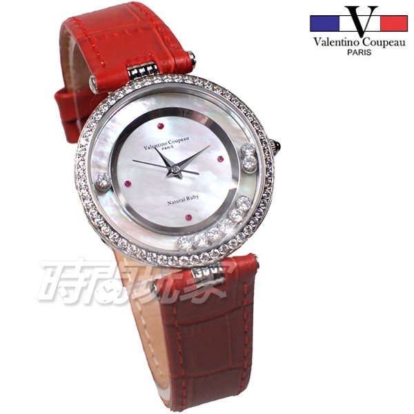 valentino coupeau 范倫鐵諾 薄型 滾鑽錶 穩鑽 法國巴黎風情 皮革錶帶 女錶 紅色 V61253紅寶紅
