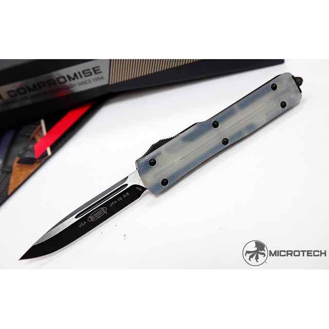 Microtech UTX-70 S/E透明G10黑平刃彈簧刀(M390鋼) -#MT 148-1GTJGS