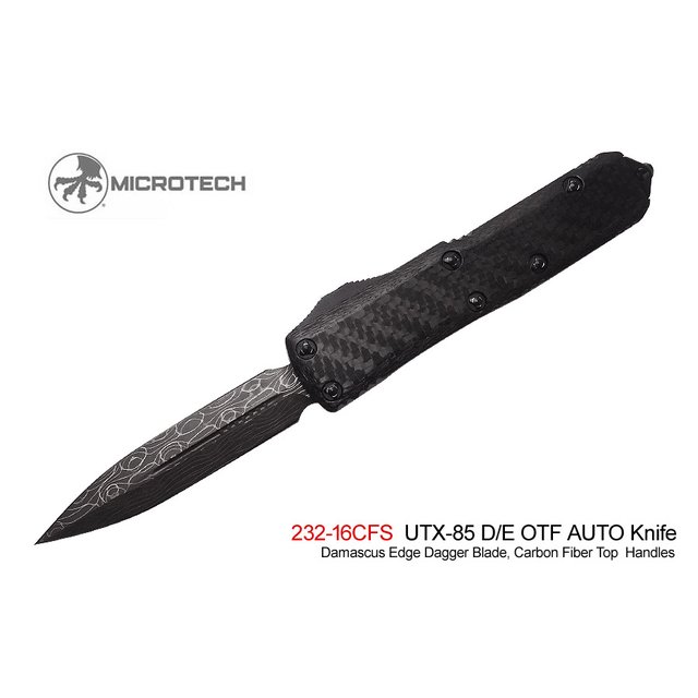 Microtech UTX-85 D/E 黑碳纖/鋁柄大馬鋼平刃彈簧刀 【限量簽名版】 -#MT 232-16CFS