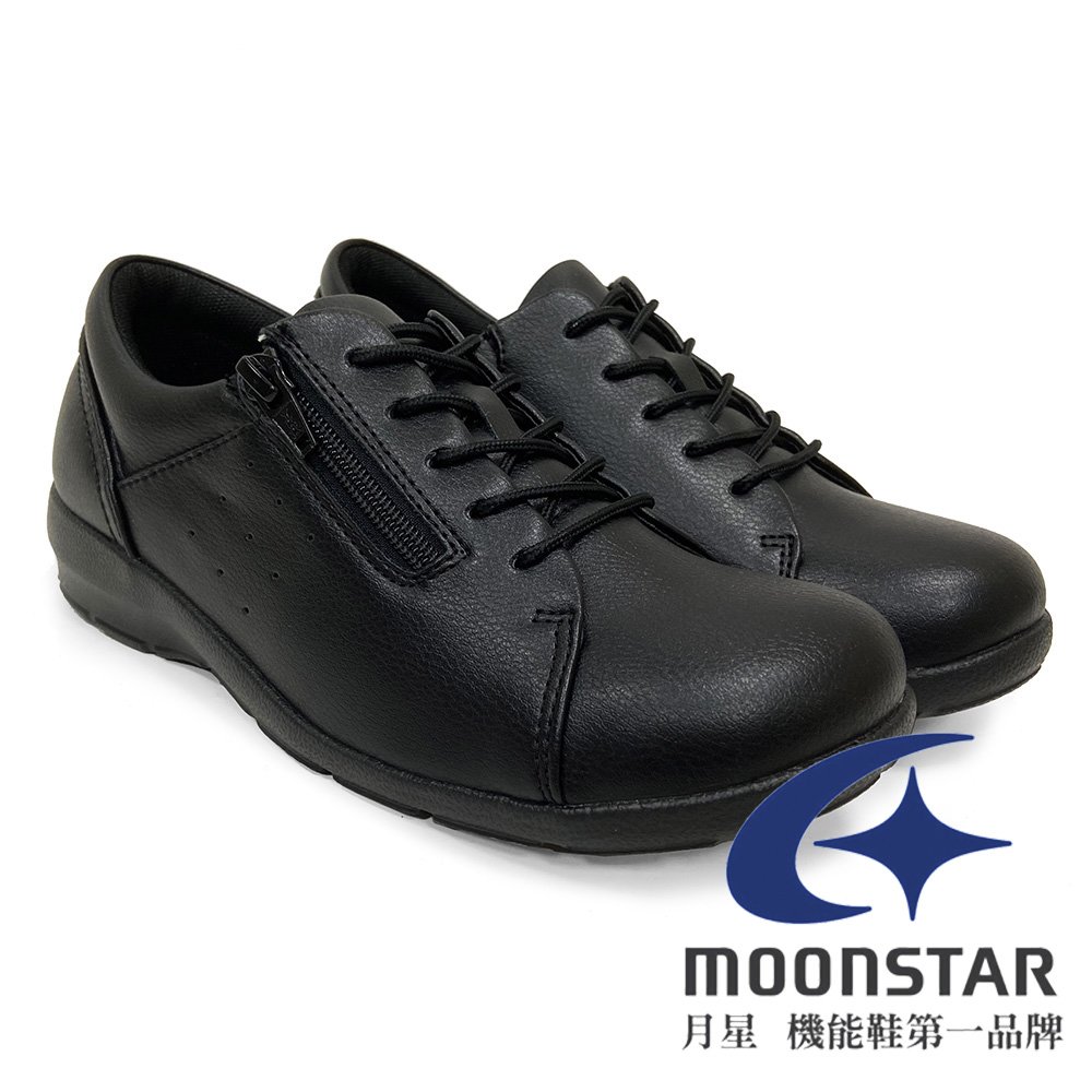 【Moonstar】4E 女 輕量機能樂活休閒皮鞋『黑』EV3136 功能鞋.多功能鞋.休閒鞋.露營.登山.戶外