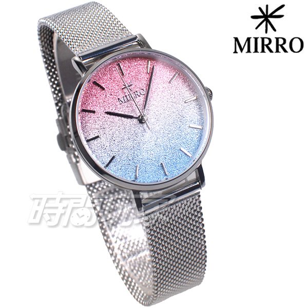 MIRRO 米羅 唯美主義 閃耀星光 不鏽鋼 米蘭帶 藍寶石水晶鏡面 女錶 銀色 M6115L藍粉
