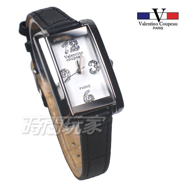 valentino coupeau范倫鐵諾 典藏時刻 鑲鑽 數字 方型錶 不銹鋼錶框 女錶 白色 防水 V12175B白