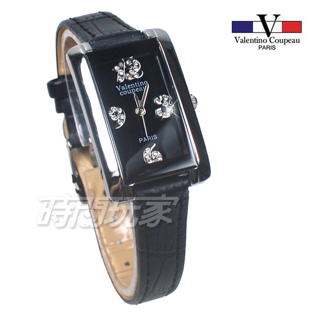 valentino coupeau范倫鐵諾 典藏時刻 鑲鑽 數字 方型錶 不銹鋼錶框 女錶 黑色 防水 V12175B黑