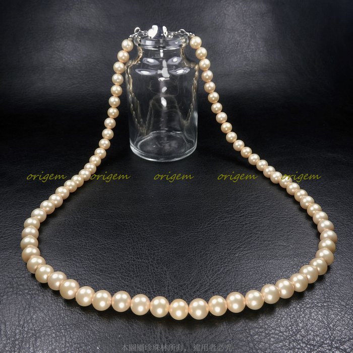 珍珠林~6m/m黃金珍珠項鍊~南洋深海霧面加彩硨磲貝珍珠#342+2