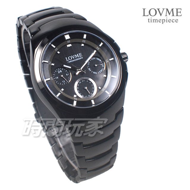 LOVME 個性 運動休閒風格 三眼多功能 時刻腕錶 防水男錶 IP黑電鍍 不銹鋼 VS0365M-33-321