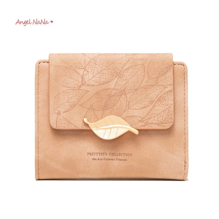 短夾-優雅磨砂樹葉搭扣女皮夾皮包零錢包 Angelnana (SMA0329)