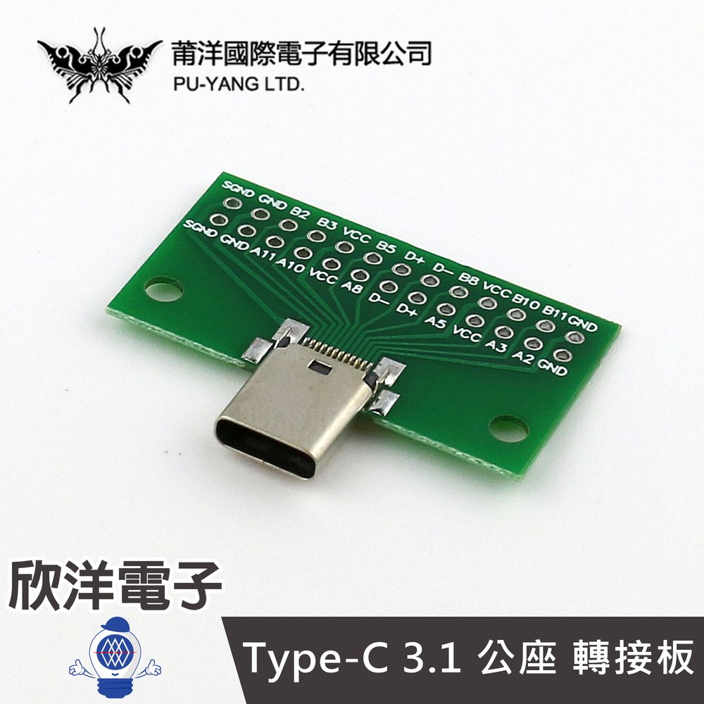 ※ 欣洋電子 ※ 莆洋 Type-C 3.1 公座 插排針轉接 測試板 24PIN (1378J-1) Arduino 電子零件
