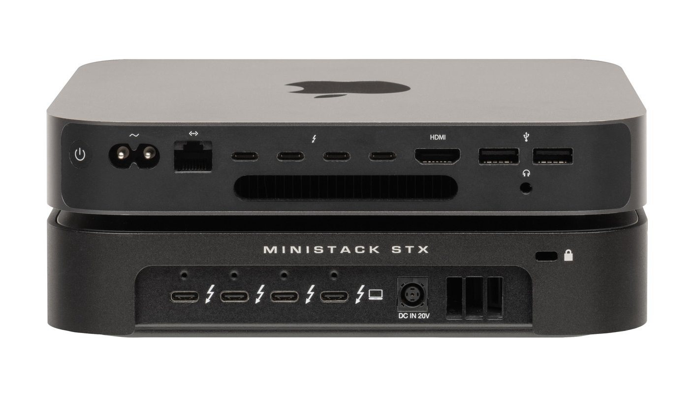 2T M.2 + 18T HDD, MINISTACK STX, Thunderbolt 4 (PD 60W), SATA+M.2 雙槽, 帶有  Hub 可堆疊 Mac mini 外接盒