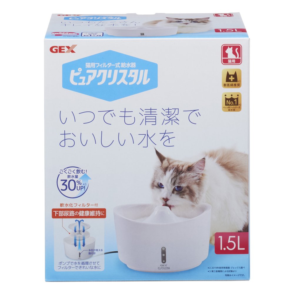 Ω米克斯Ω-日本GEX貓用視窗型電動循環淨水飲水器飲水機 （白色） 1.5L 適合1~2隻貓咪