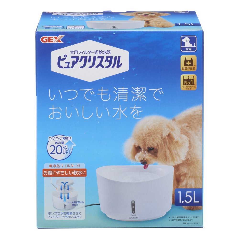 Ω米克斯Ω-日本GEX狗用視窗型電動循環淨水飲水器飲水機 （白色） 1.5L ~適合小型犬或1~2隻貓咪使用