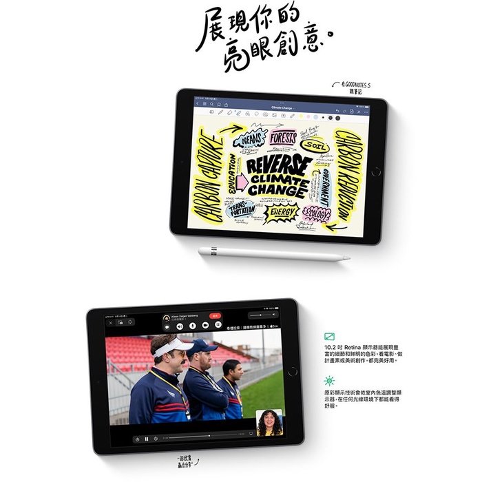 Apple 第九代iPad 10.2 吋64G WiFi + 聰穎鍵盤Pencil 手寫筆組合- 輝煌