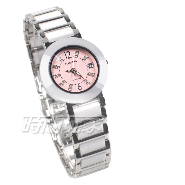 TIVOLINA 完美耀眼 鑽錶 陶瓷錶 防水錶 藍寶石水晶鏡面 日期顯示窗 女錶 粉紅色 LAW3672PP