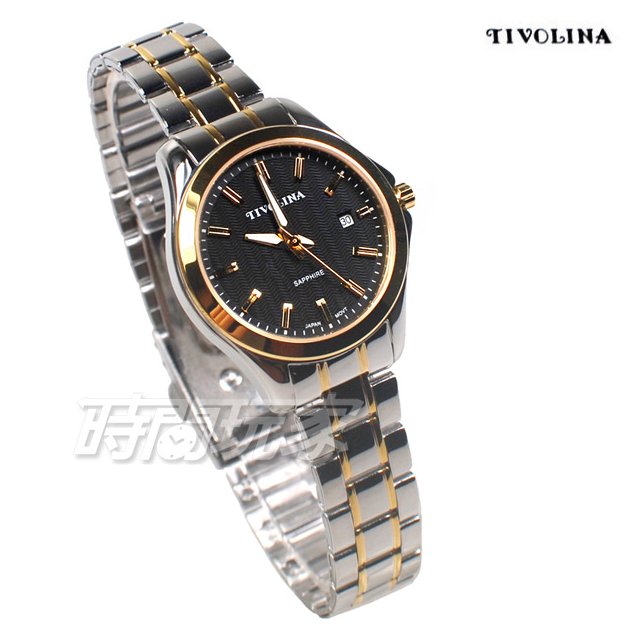 TIVOLINA 優雅來自於精緻 女錶 防水錶 藍寶石水晶鏡面 日期顯示 半金色x黑 LAT3759-K
