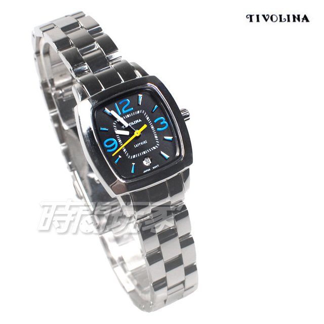 TIVOLINA 酒樽型 數字面盤 藍寶石水晶鏡面 女錶 日期顯示窗 不銹鋼 黑色 LKW3674KB