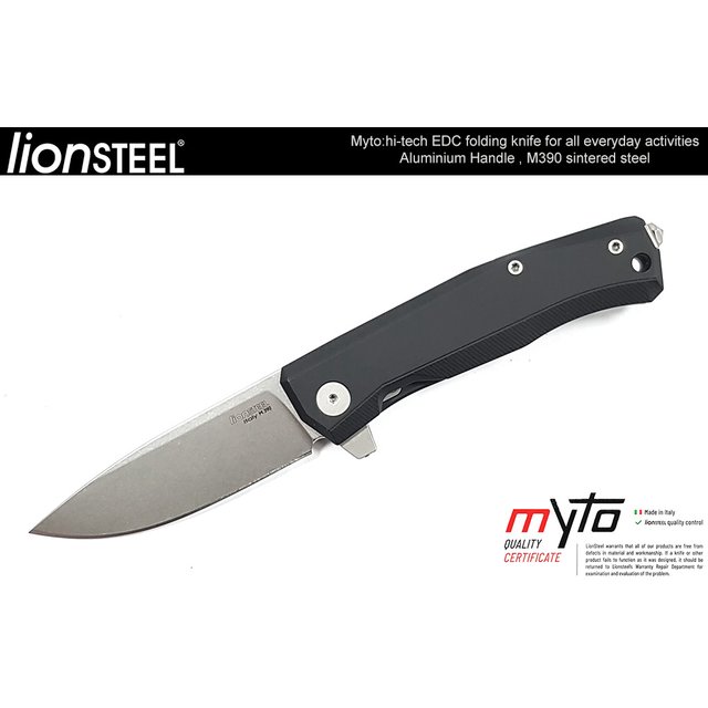 Lion Steel MYTO 黑鋁柄雙層承軸滾珠折刀 -M390鋼 ( Satin ) -LS MT01A BS