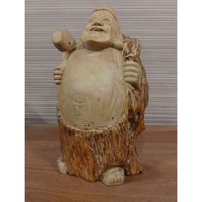 【啟秀齋】日本木雕藝術 七福神 大黑天 財神 高約14cm
