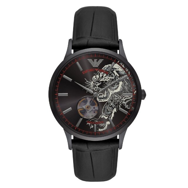 EMPORIO ARMANI 亞曼尼 AR60046 虎虎生風鏤空機械腕錶 / 黑面 43mm