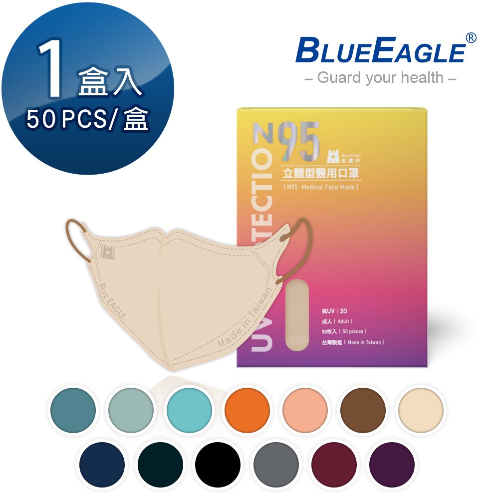 藍鷹牌 N95立體型成人醫用口罩 五層防護 50片/盒 NP-3DMW-50【醫碩科技】