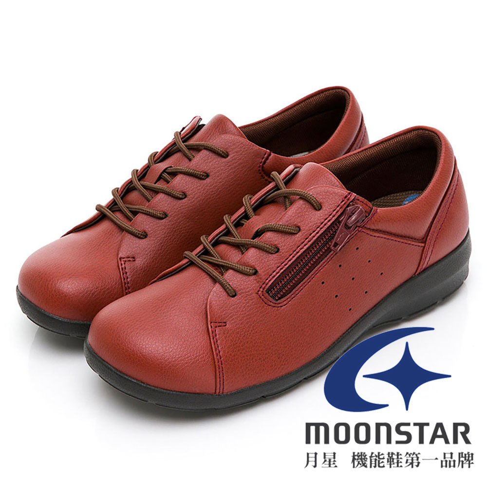 【Moonstar】4E 女 輕量機能樂活休閒皮鞋『紅』EV3132 功能鞋.多功能鞋.休閒鞋.露營.登山.戶外
