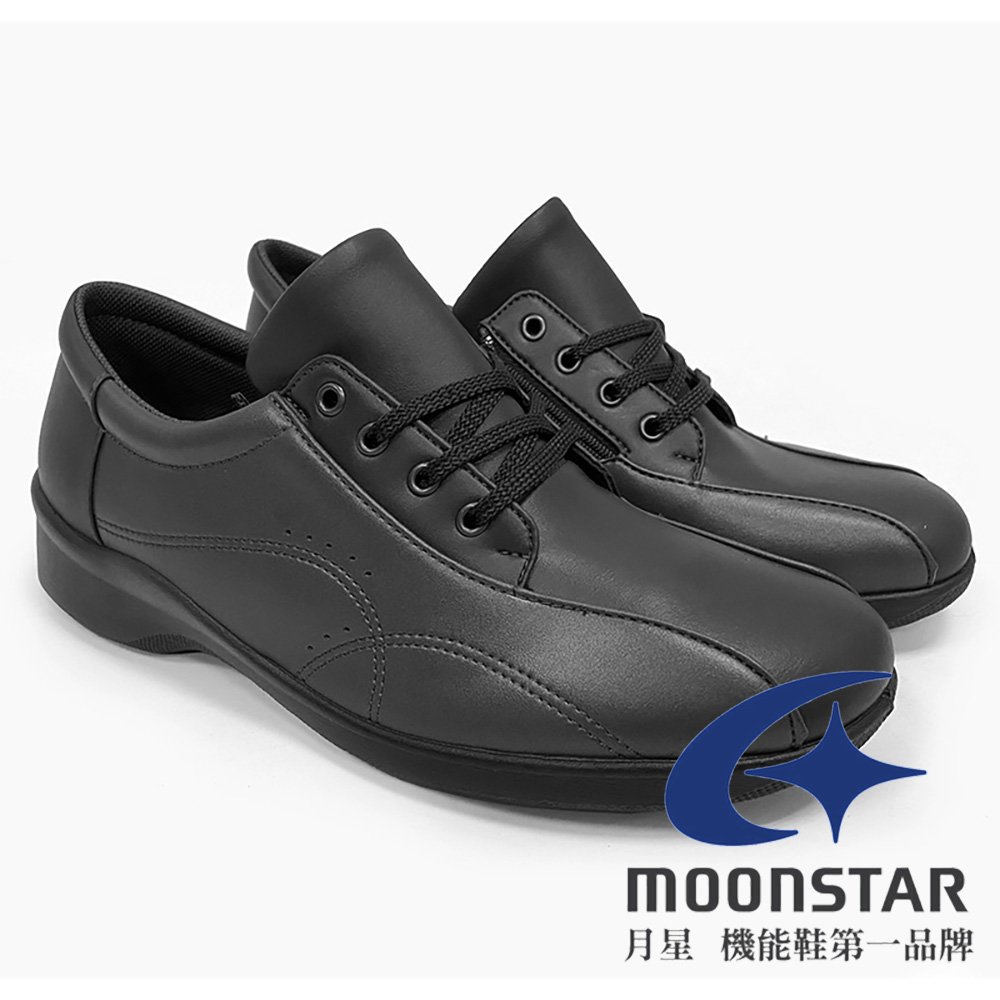 【Moonstar】3E 女 輕量機能樂活休閒皮鞋『黑』EV2586 功能鞋.多功能鞋.休閒鞋.露營.登山.戶外