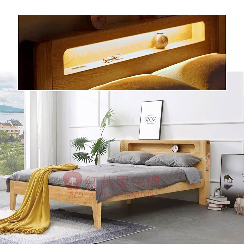 [紅蘋果傢俱] 實木家具 橡木系列 POKQ 夜光床 床架 雙人床 實木床 橡木床架 全實木