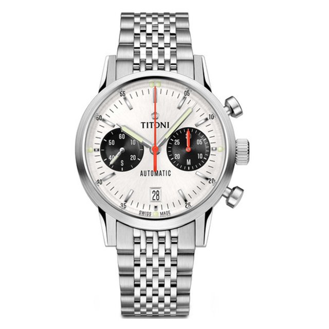 TITONI 瑞士梅花錶 94020S-680 傳承系列 x CAFE RACER/熊貓計時機械錶/白面41mm