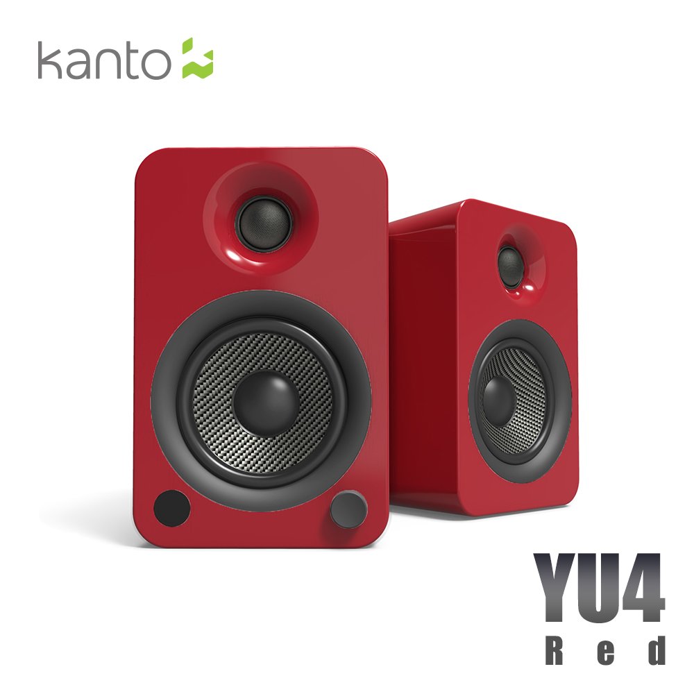 HowHear代理【Kanto YU4 藍牙立體聲書架喇叭-紅色款】3.5mm立體聲/RCA/光纖/藍牙輸入/內附遙控器