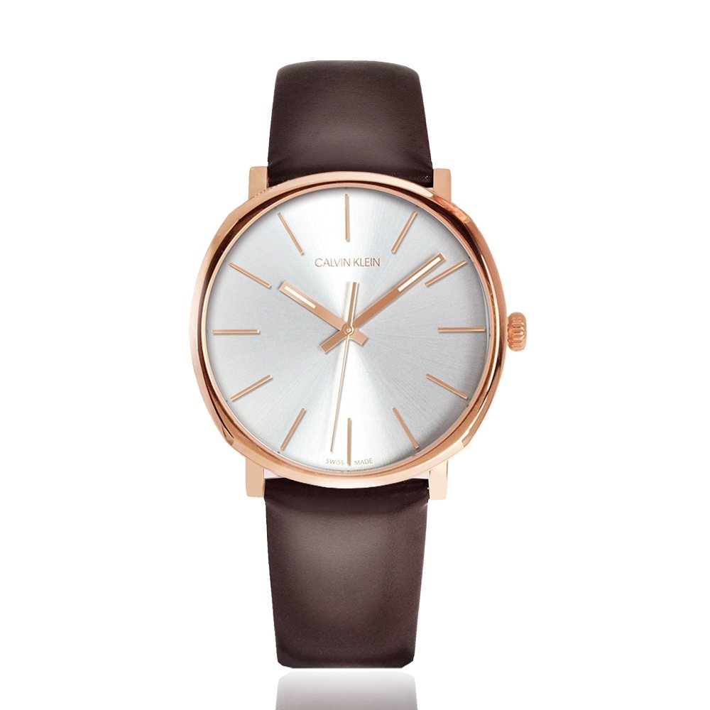 Calvin Klein 美國原廠平行輸入手錶CK紳士簡約三針皮帶腕錶-白x玫瑰金